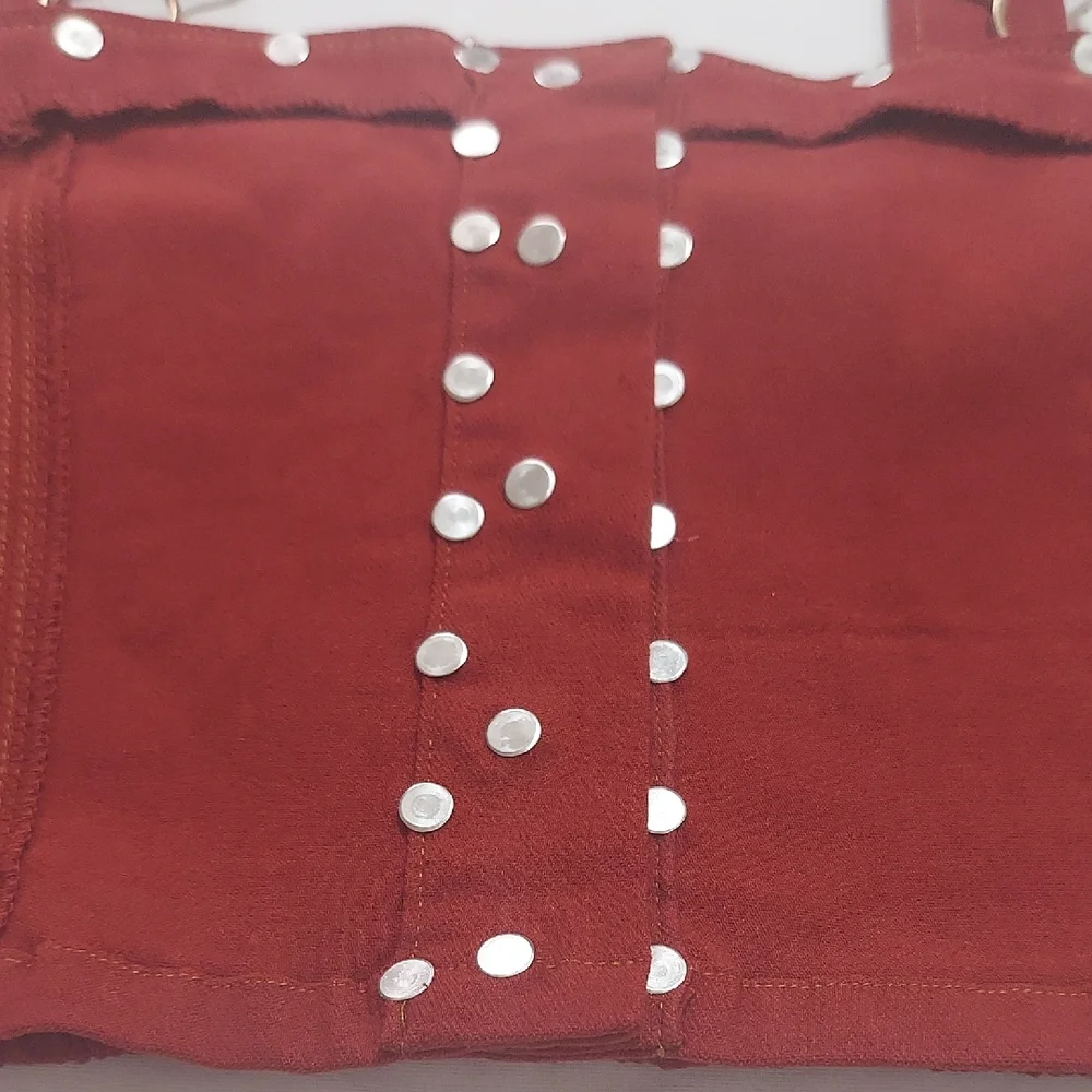 Dance & Marvel Red Crop Top with Gold Embellishments - Picture 13 of 13